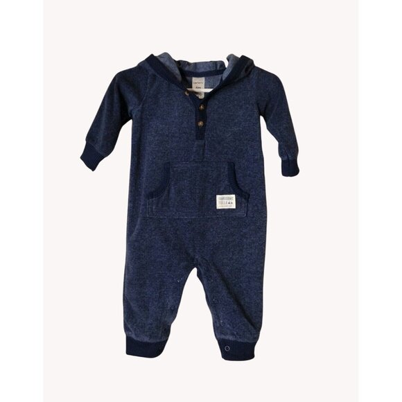 Carters One Piece Baby 6 Months Hooded Snap Bottom Kangaroo Long Sleeve Fella - Picture 1 of 10